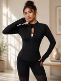 Solid Color Zipper Long Sleeve Athletic Jacket